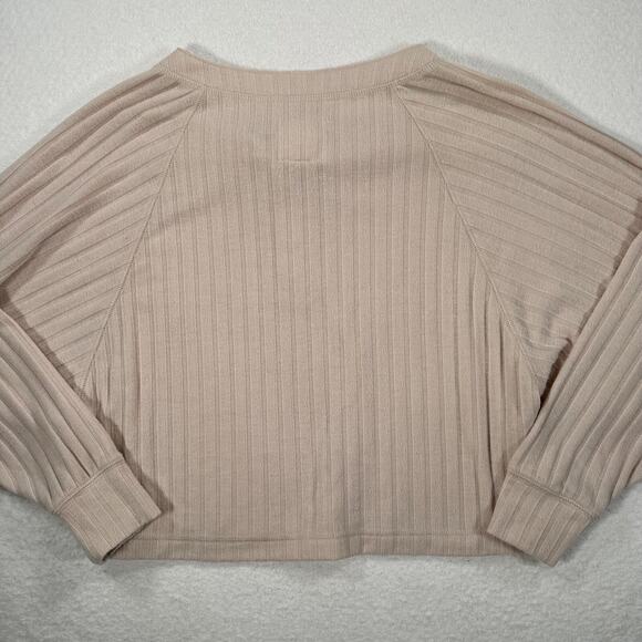 Chasor Ribbed Long Sleeve Henley Cropped Top Women's X-Small Beige - Picture 8 of 10